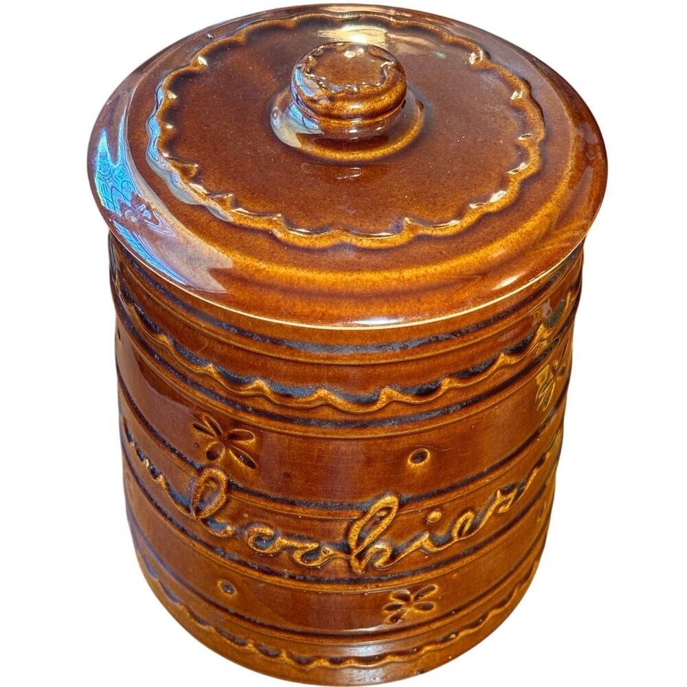 Vintage Marcrest Daisy and Dot Brown Stoneware Cookie Jar 1950s Oven Proof - Picture 2 of 9